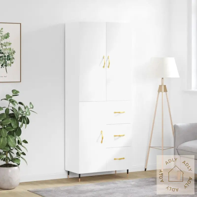 Highboard Hvit 69,5X34X180 Cm Konstruert Tre