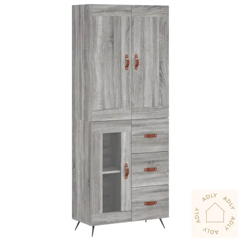 Highboard Grå Sonoma 69,5X34X180 Cm Konstruert Tre