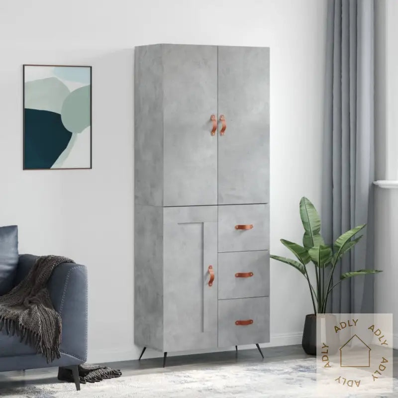 Highboard Betonggrå 69,5X34X180 Cm Konstruert Tre