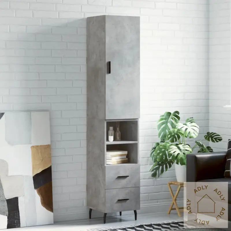 Highboard Betonggrå 34,5X34X180 Cm Konstruert Tre