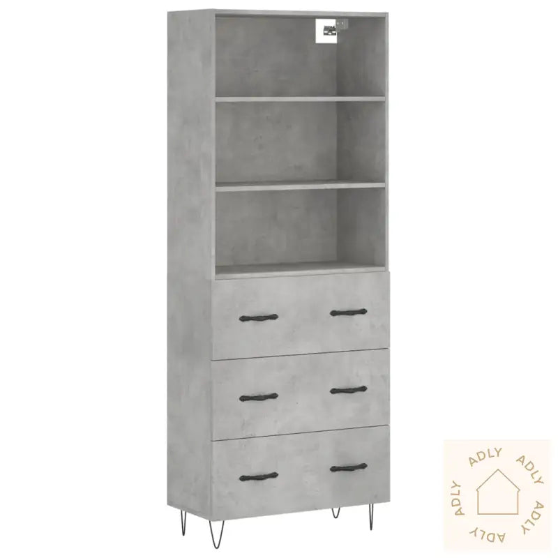 Highboard Betonggrå 69,5X34X180 Cm Konstruert Tre