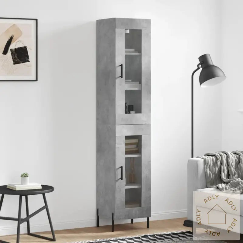 Highboard Betonggrå 34,5X34X180 Cm Konstruert Tre