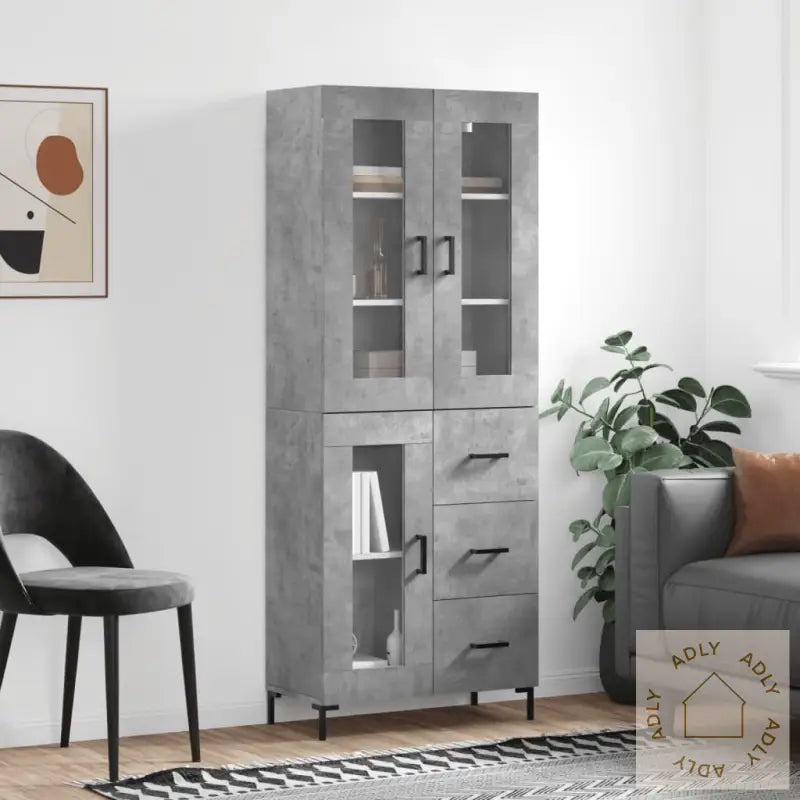 Highboard Betonggrå 69,5X34X180 Cm Konstruert Tre