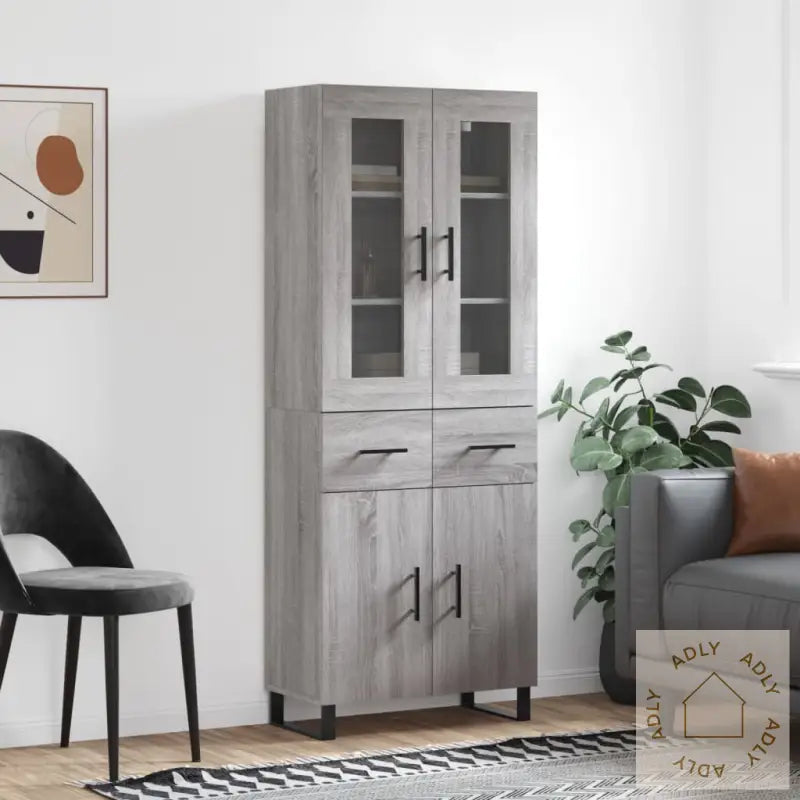 Highboard Grå Sonoma 69,5X34X180 Cm Konstruert Tre