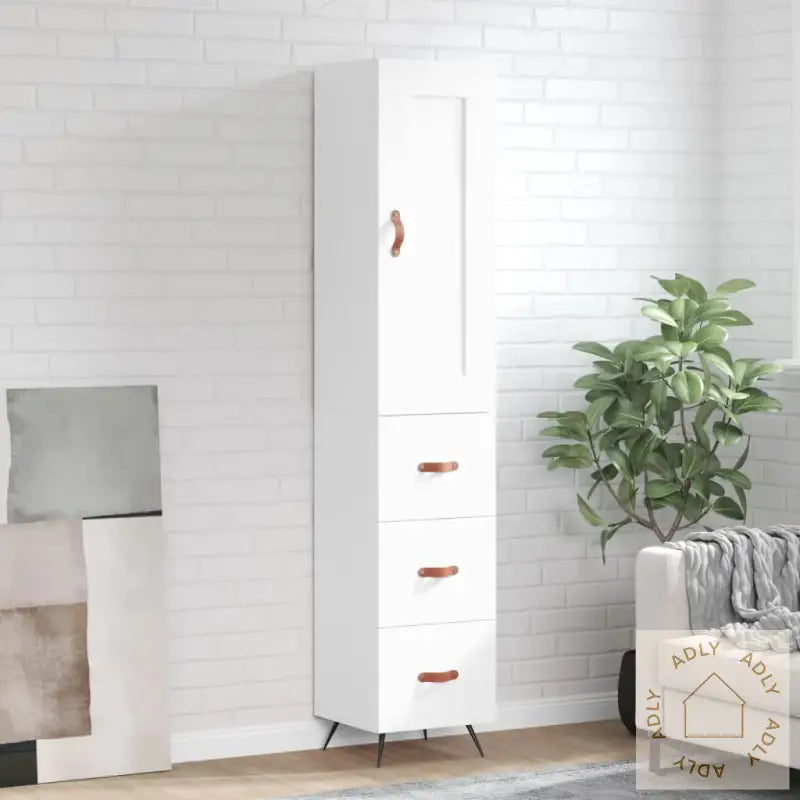 Highboard Hvit 34,5X34X180 Cm Konstruert Tre