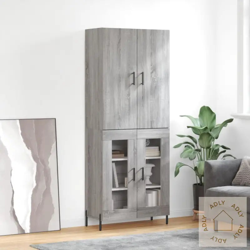 Highboard Grå Sonoma 69,5X34X180 Cm Konstruert Tre