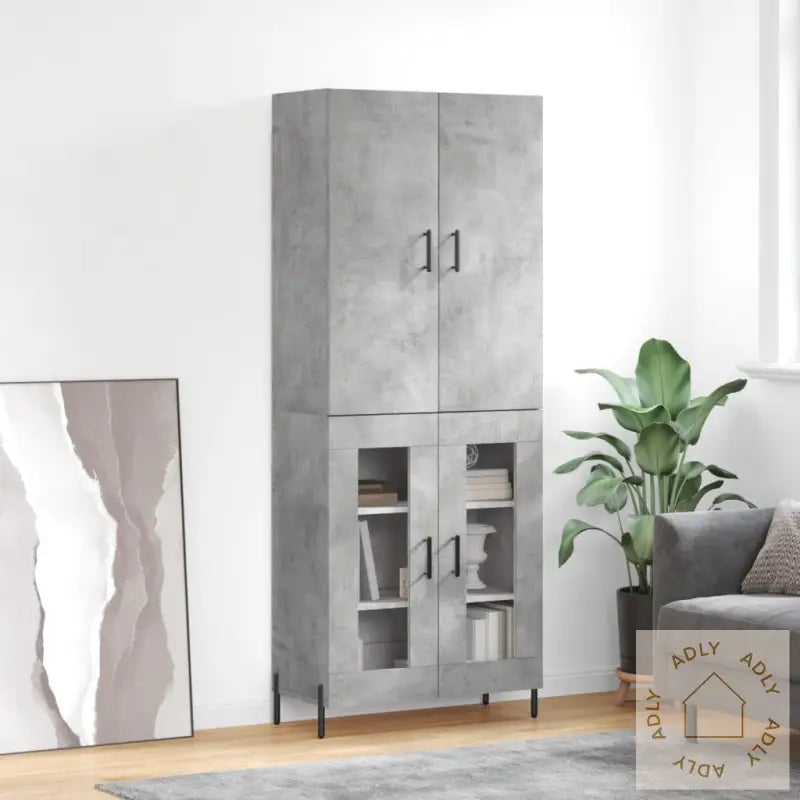 Highboard Betonggrå 69,5X34X180 Cm Konstruert Tre