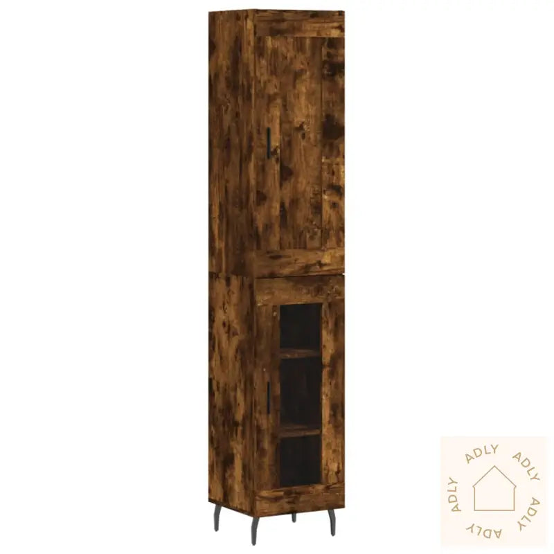 Highboard Røkt Eik 34,5X34X180 Cm Konstruert Tre