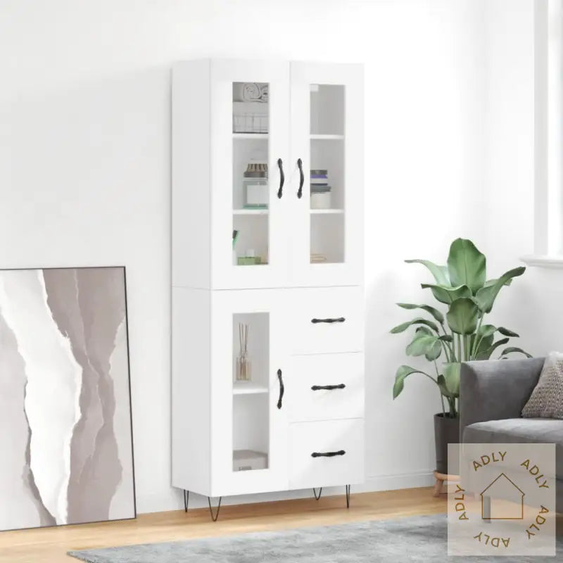 Highboard Hvit 69,5X34X180 Cm Konstruert Tre