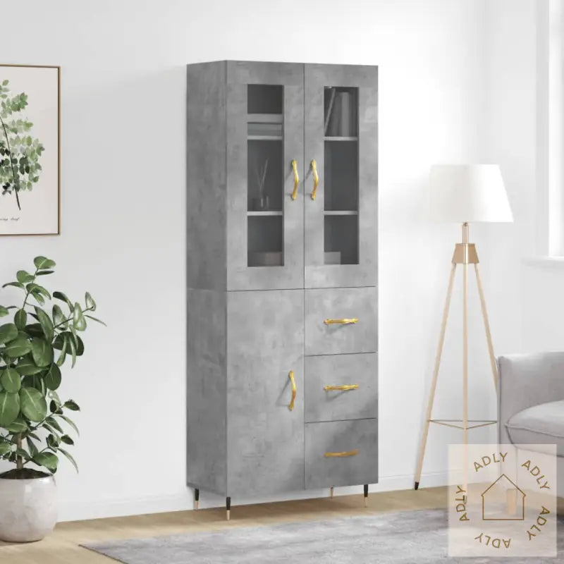 Highboard Betonggrå 69,5X34X180 Cm Konstruert Tre