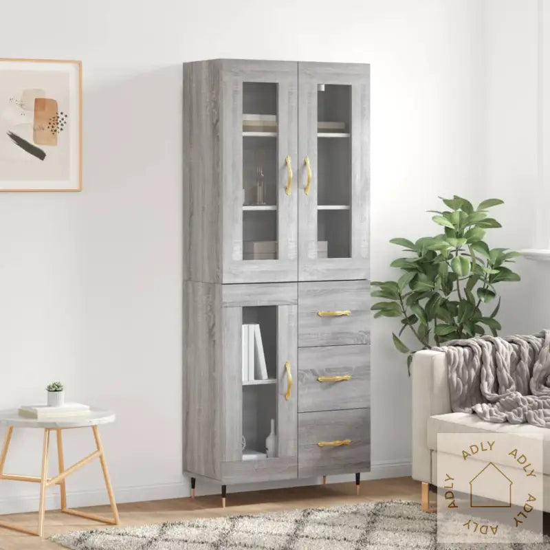 Highboard Grå Sonoma 69,5X34X180 Cm Konstruert Tre