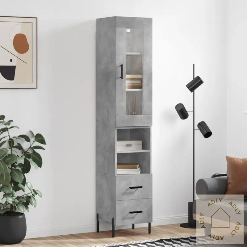 Highboard Betonggrå 34,5X34X180 Cm Konstruert Tre