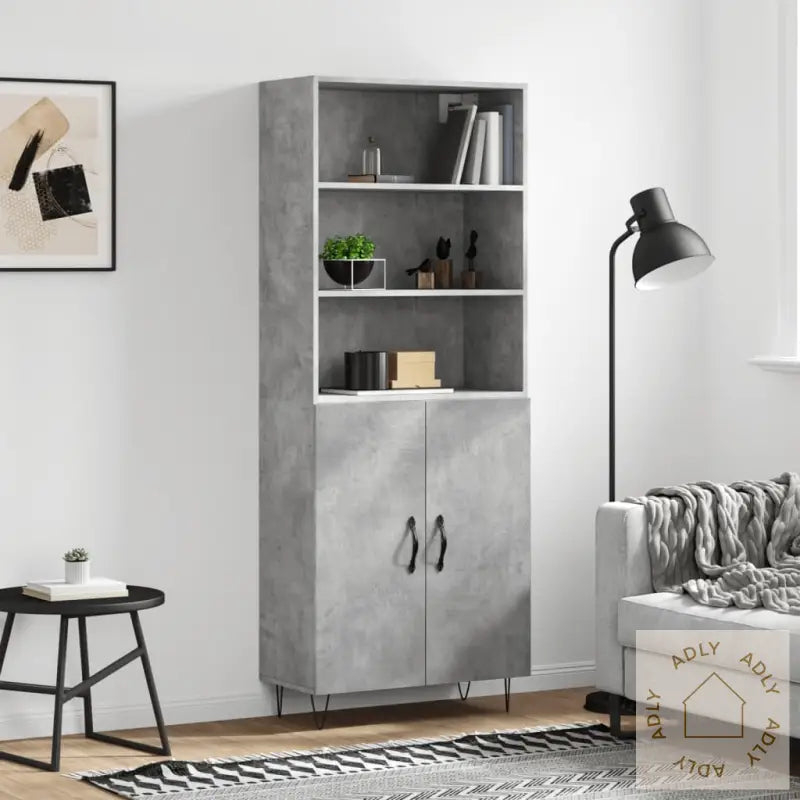Highboard Betonggrå 69,5X34X180 Cm Konstruert Tre
