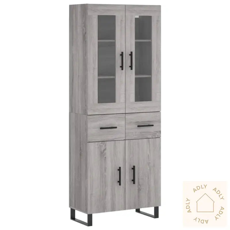 Highboard Grå Sonoma 69,5X34X180 Cm Konstruert Tre
