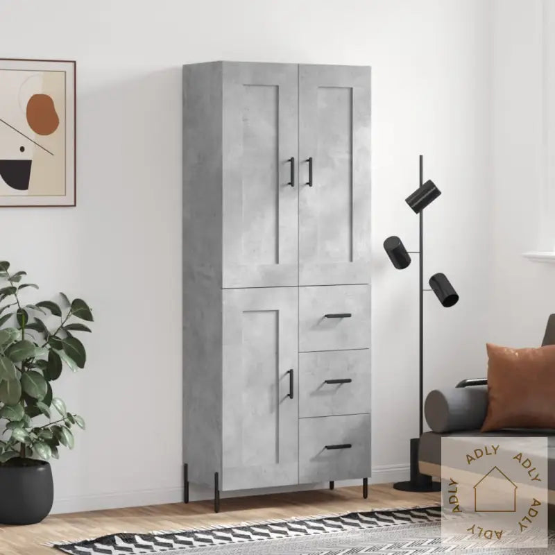 Highboard Betonggrå 69,5X34X180 Cm Konstruert Tre