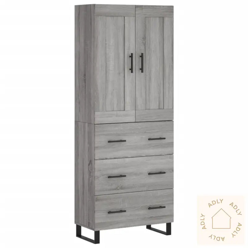 Highboard Grå Sonoma 69,5X34X180 Cm Konstruert Tre