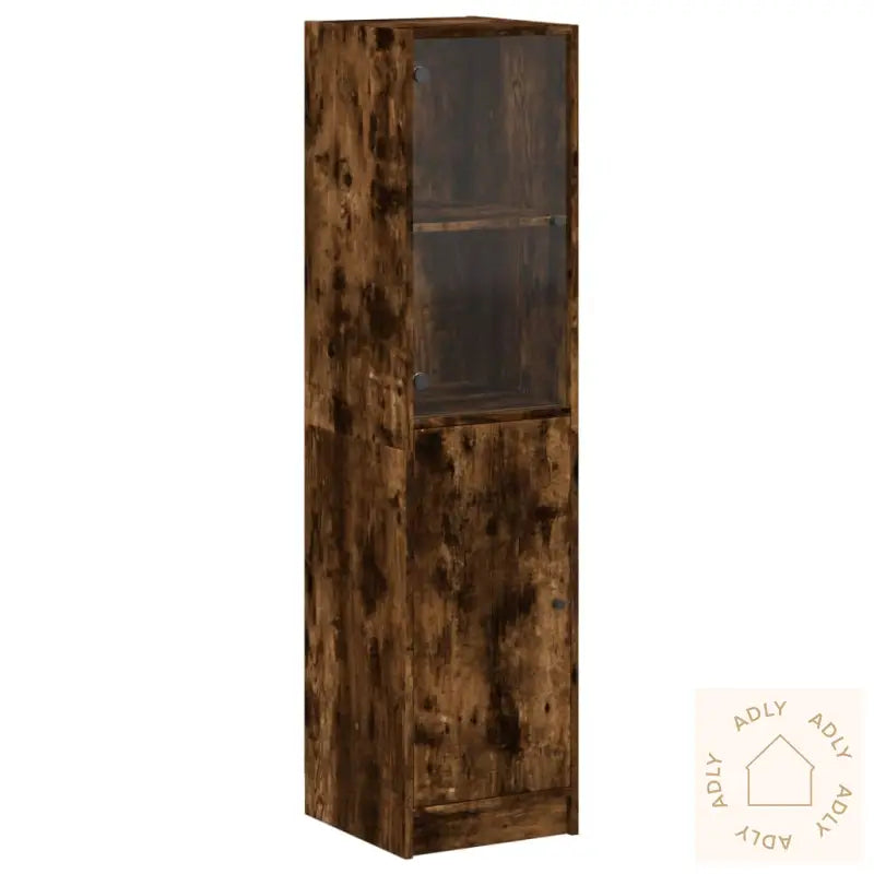 Highboard Med Glassdør Røkt Eik 35X37X142 Cm