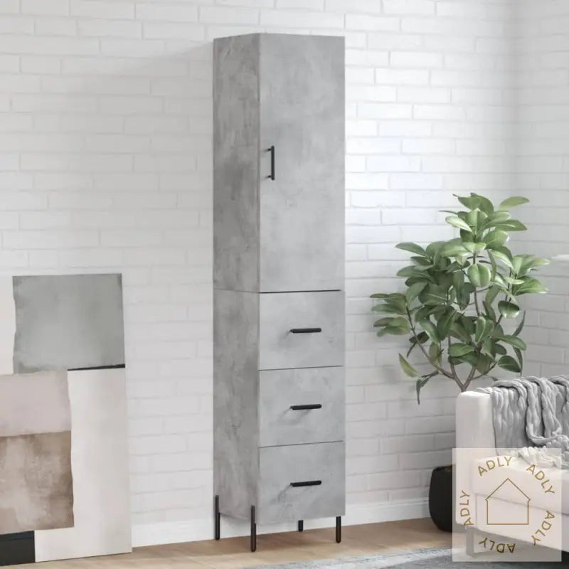 Highboard Betonggrå 34,5X34X180 Cm Konstruert Tre