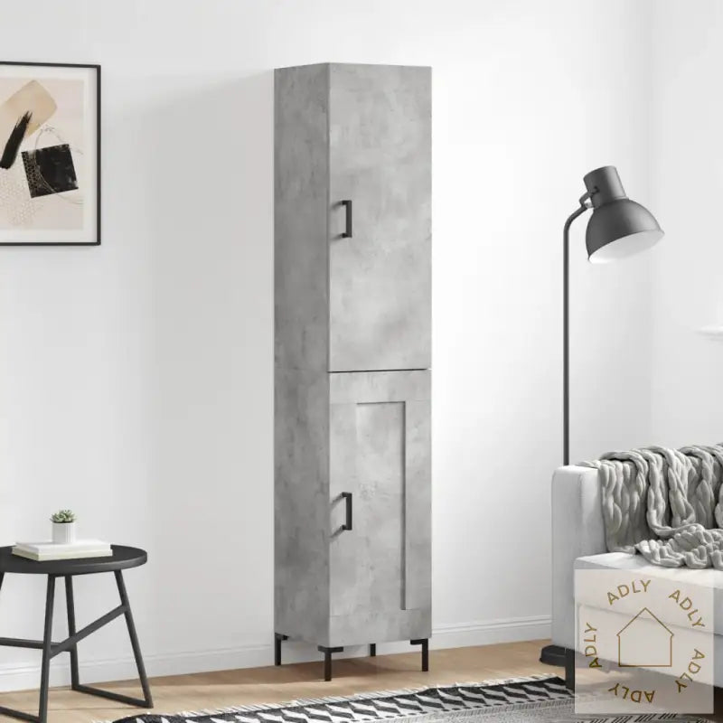 Highboard Betonggrå 34,5X34X180 Cm Konstruert Tre