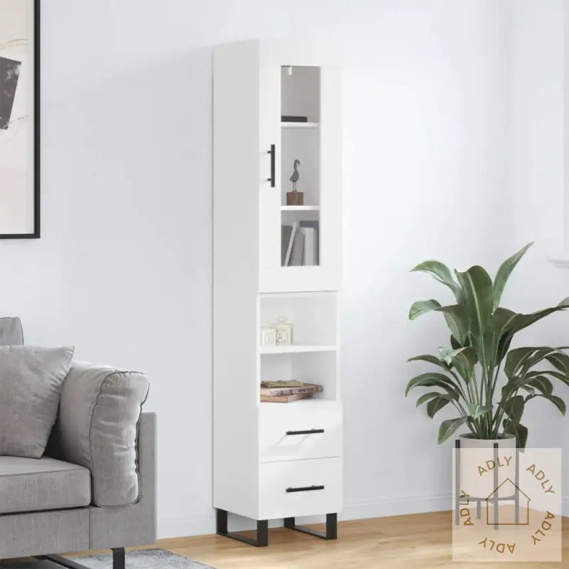 Highboard Hvit 34,5X34X180 Cm Konstruert Tre