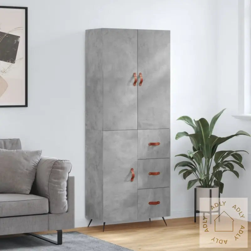 Highboard Betonggrå 69,5X34X180 Cm Konstruert Tre