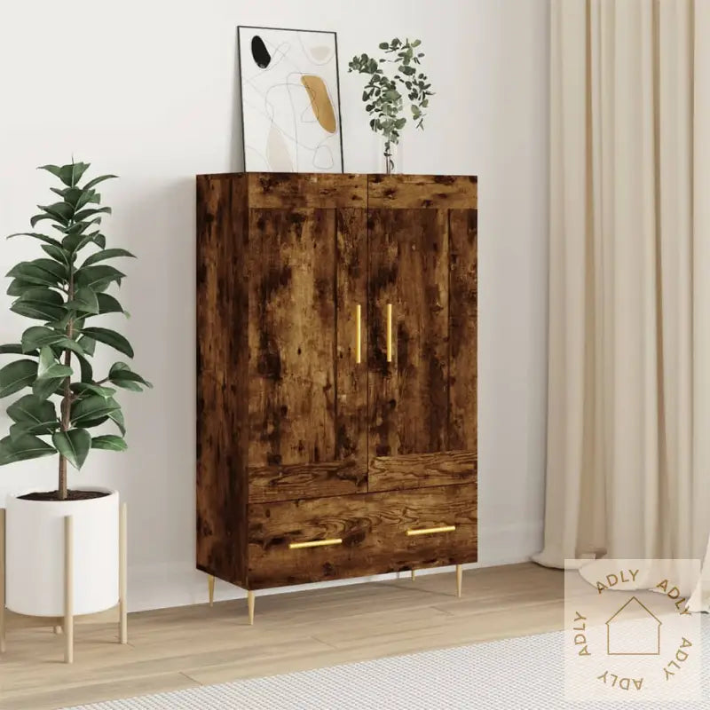 Highboard Røkt Eik 69,5X31X115 Cm Konstruert Tre