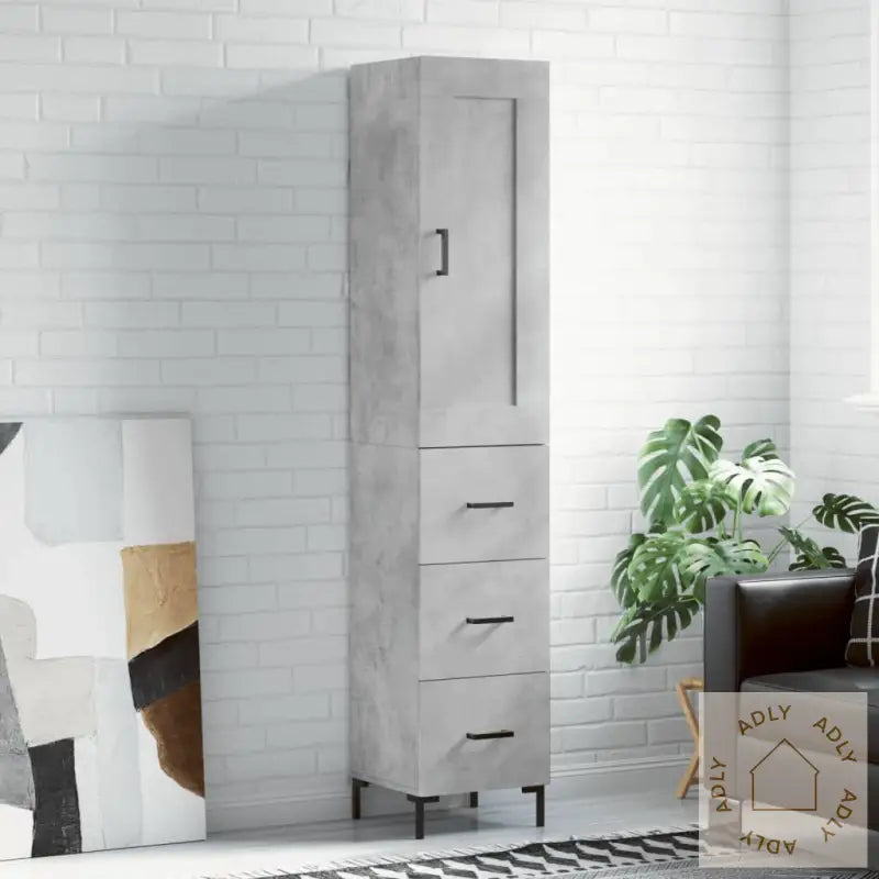 Highboard Betonggrå 34,5X34X180 Cm Konstruert Tre