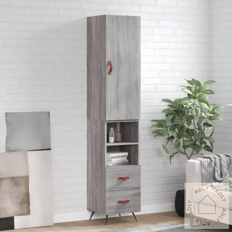 Highboard Grå Sonoma 34,5X34X180 Cm Konstruert Tre
