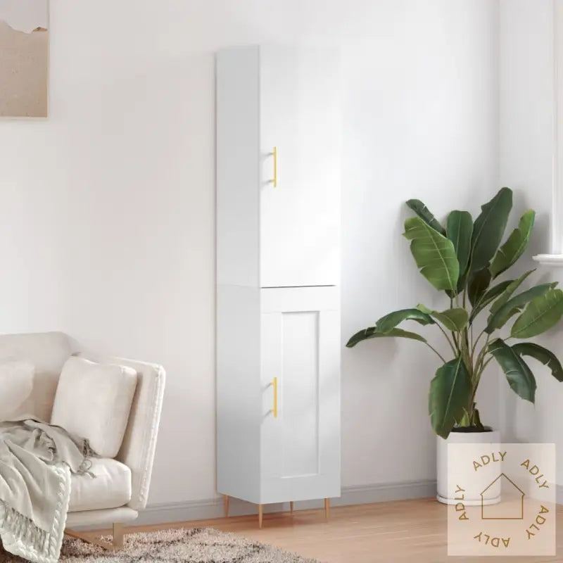 Highboard Høyglans Hvit 34,5X34X180 Cm Konstruert Tre