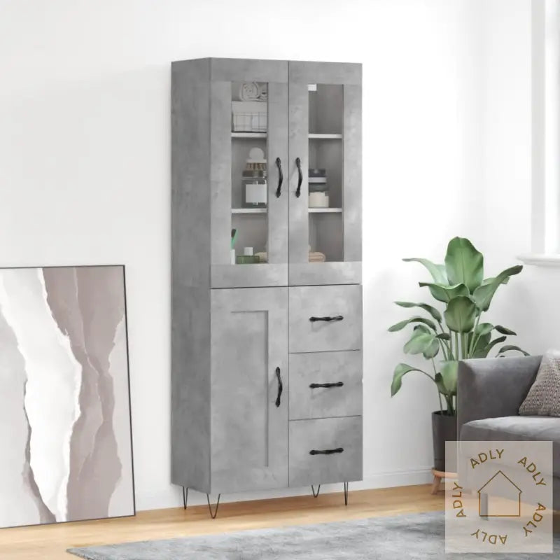 Highboard Betonggrå 69,5X34X180 Cm Konstruert Tre