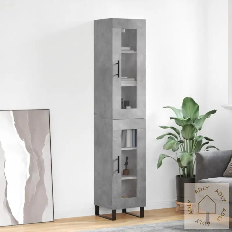 Highboard Betonggrå 34,5X34X180 Cm Konstruert Tre