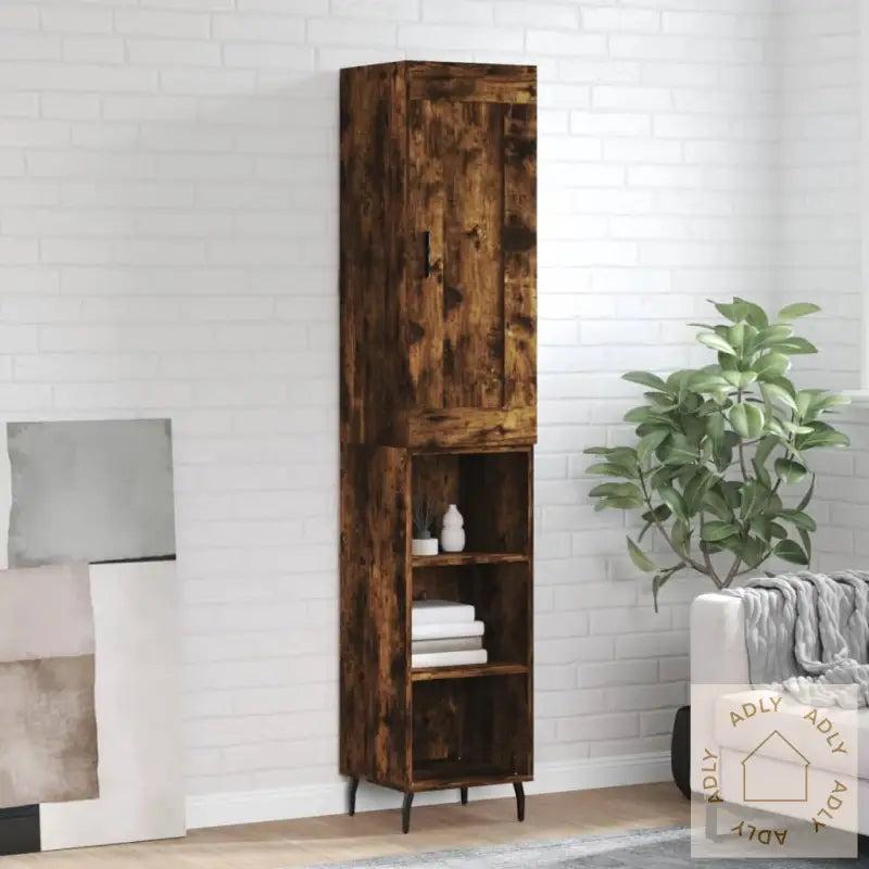 Highboard Røkt Eik 34,5X34X180 Cm Konstruert Tre