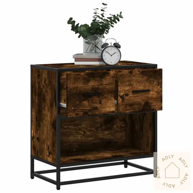 Nattbord Røkt Eik 60X31X60 Cm Konstruert Tre Og Metall