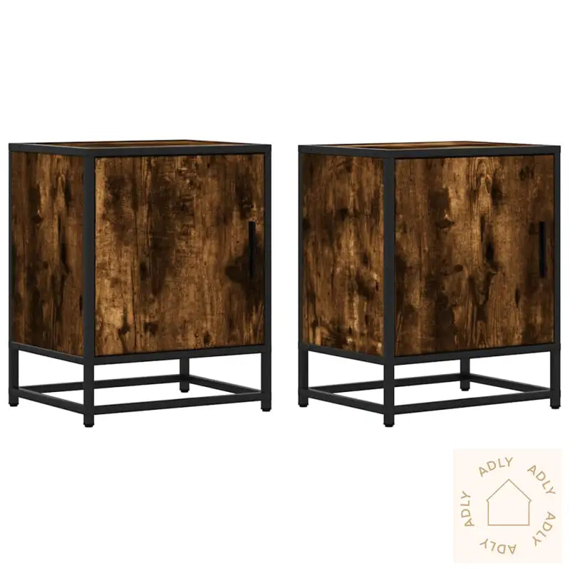 Nattbord 2 Stk Røkt Eik 40X31X50 Cm Konstruert Tre Og Metall