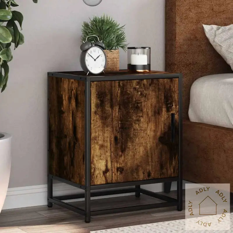 Nattbord 2 Stk Røkt Eik 40X31X50 Cm Konstruert Tre Og Metall