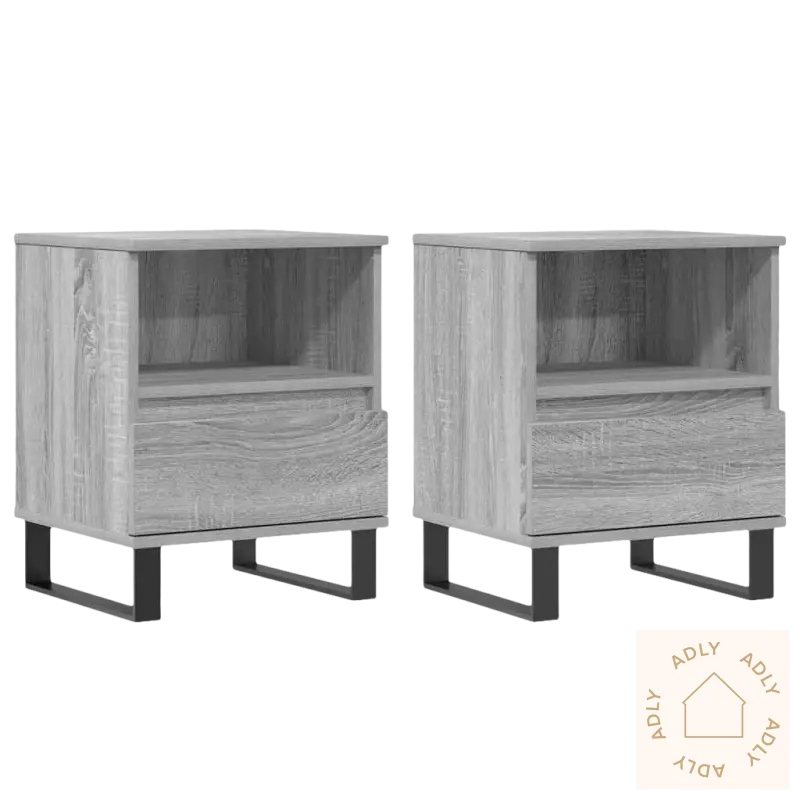 Gråe elegante nattbord med stående hyller i slitesterkt materiale for moderne soverom