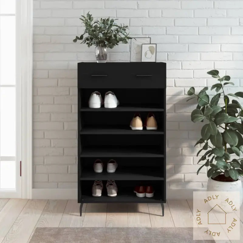 Skohylle Svart 60X35X105 Cm Konstruert Tre