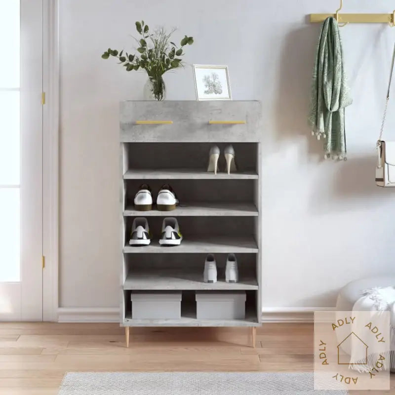 Skohylle Betonggrå 60X35X105 Cm Konstruert Tre