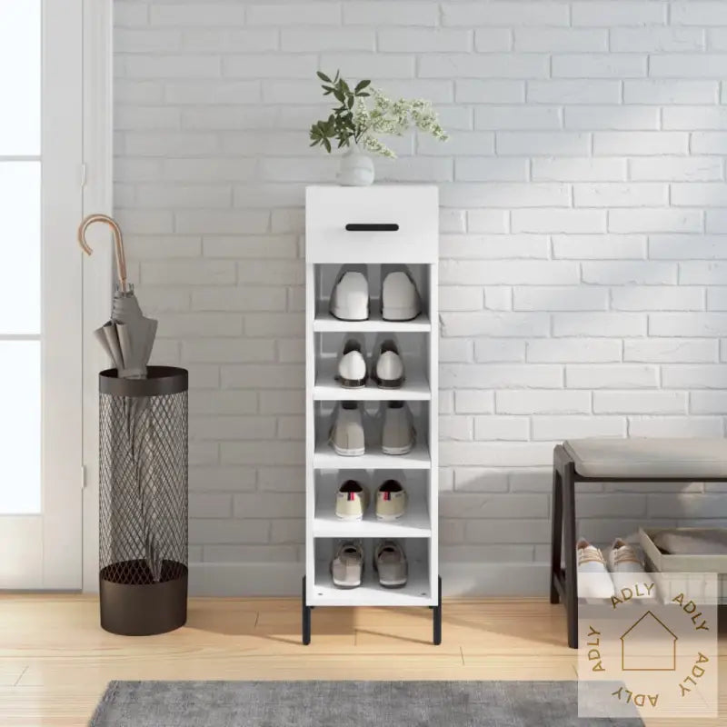 Skoskap Høyglans Hvit 30X35X105 Cm Konstruert Tre