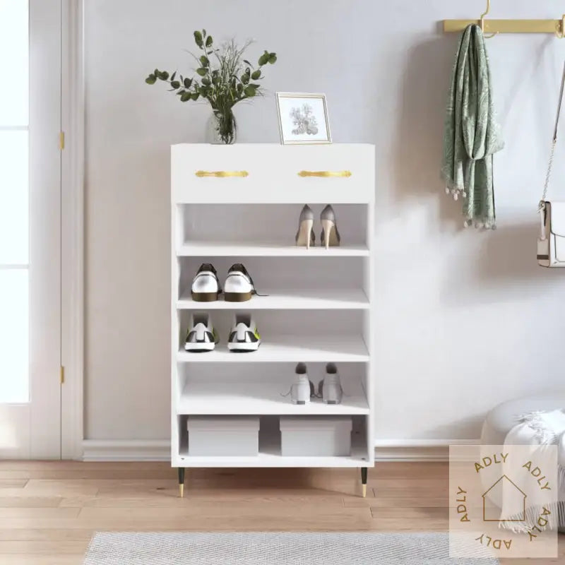 Skoskap Høyglans Hvit 60X35X105 Cm Konstruert Tre