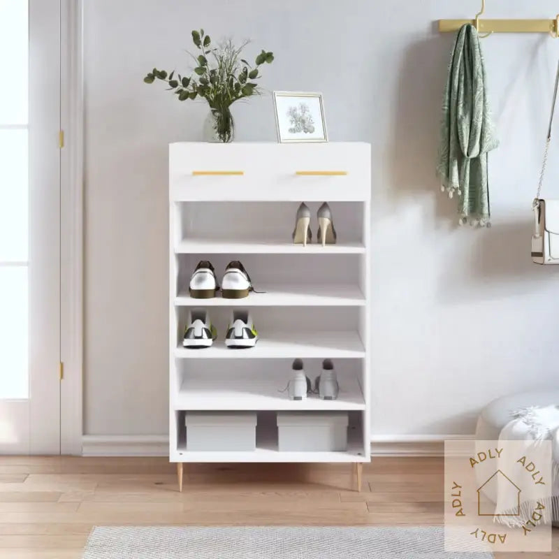 Skoskap Høyglans Hvit 60X35X105 Cm Konstruert Tre