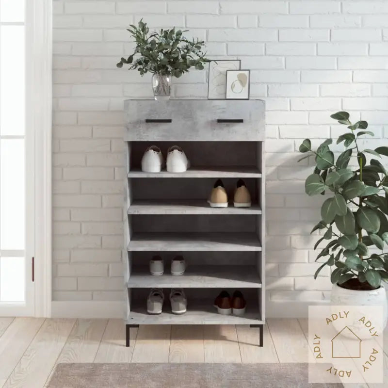 Skohylle Betonggrå 60X35X105 Cm Konstruert Tre