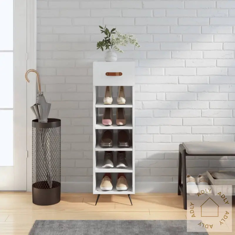 Skoskap Høyglans Hvit 30X35X105 Cm Konstruert Tre