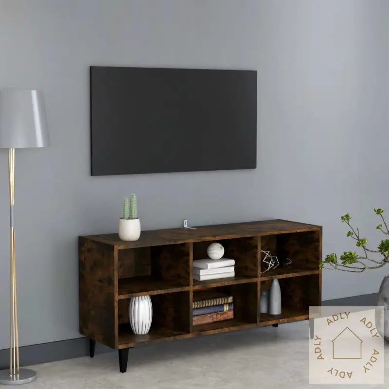 Tv-Benk Med Metallben Røkt Eik 103,5X30X50 Cm