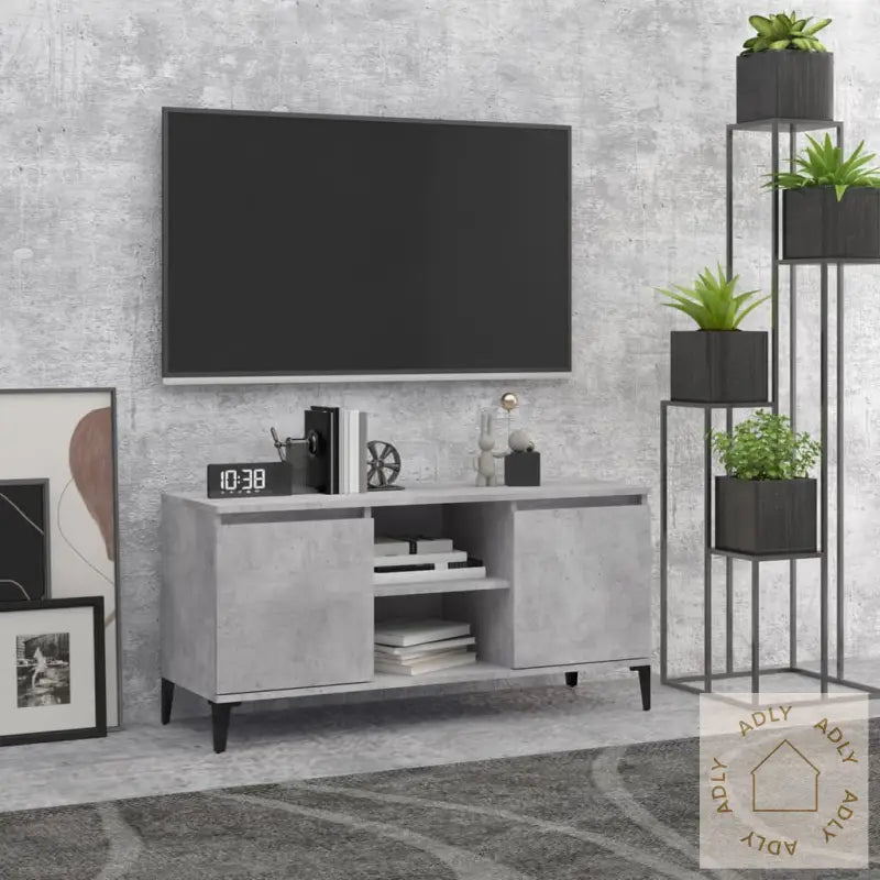 Tv-Benk Med Metallben Betonggrå 103,5X35X50 Cm