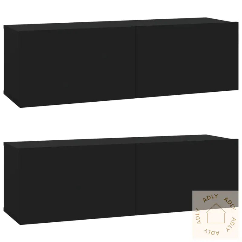 Vegghengte Tv-Benker 2 Stk Svart 100X30X30 Cm Konstruert Tre