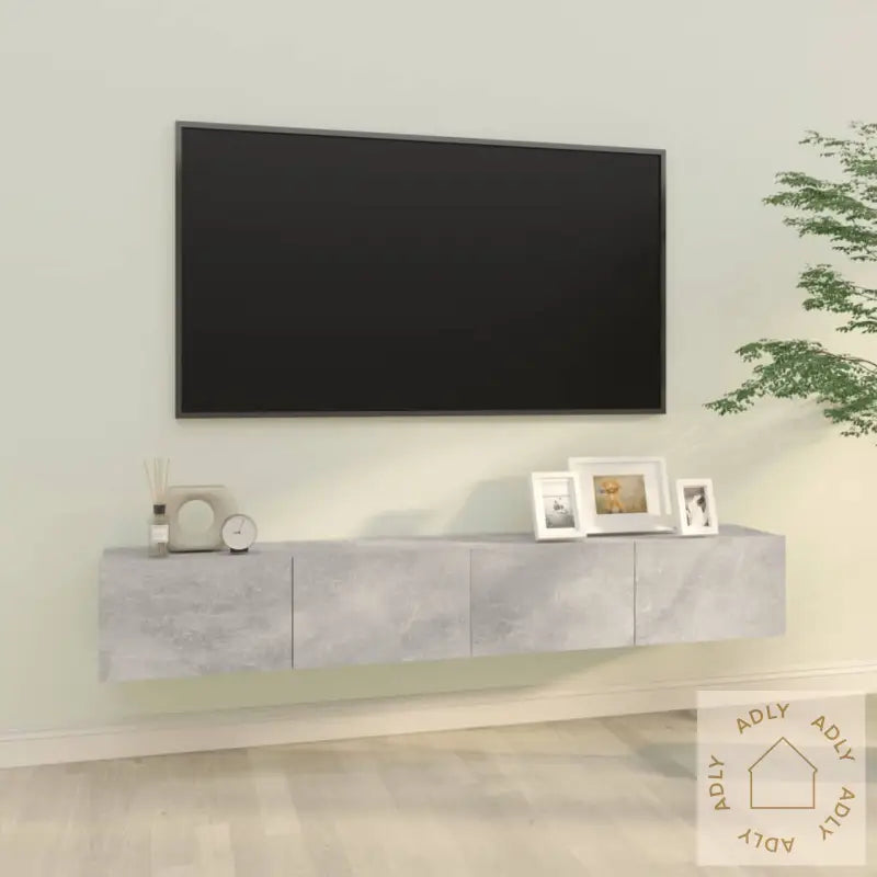 Vegghengte Tv-Benker 2 Stk Betonggrå 100X30X30Cm Konstruert Tre