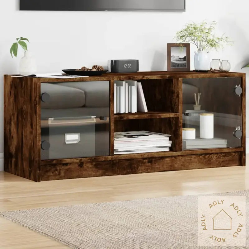Tv-Benk Med Dør Røkt Eik 102X37X42 Cm