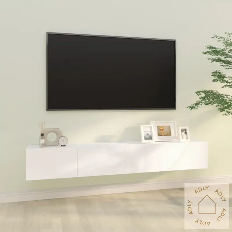 Vegghengte Tv-Benker 2 Stk Hvit 100X30X30 Cm Konstruert Tre