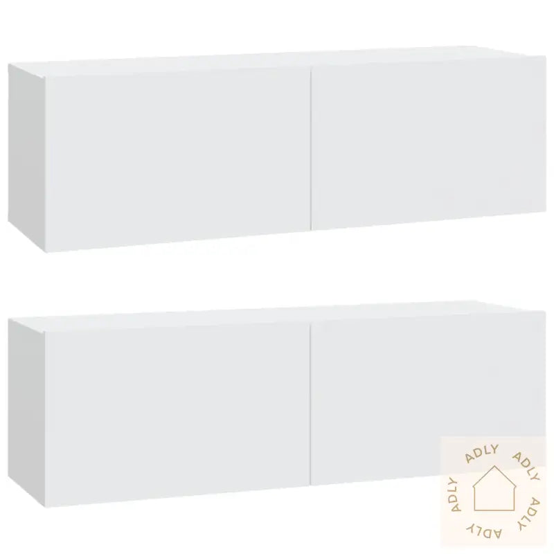 Vegghengte Tv-Benker 2 Stk Hvit 100X30X30 Cm Konstruert Tre